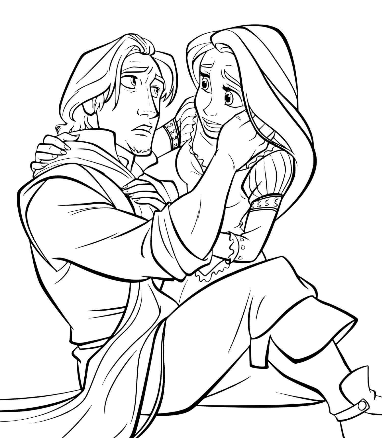 Coloriage Raiponce Apeuree De La Sante De Flynn Rider - Raiponce à imprimer