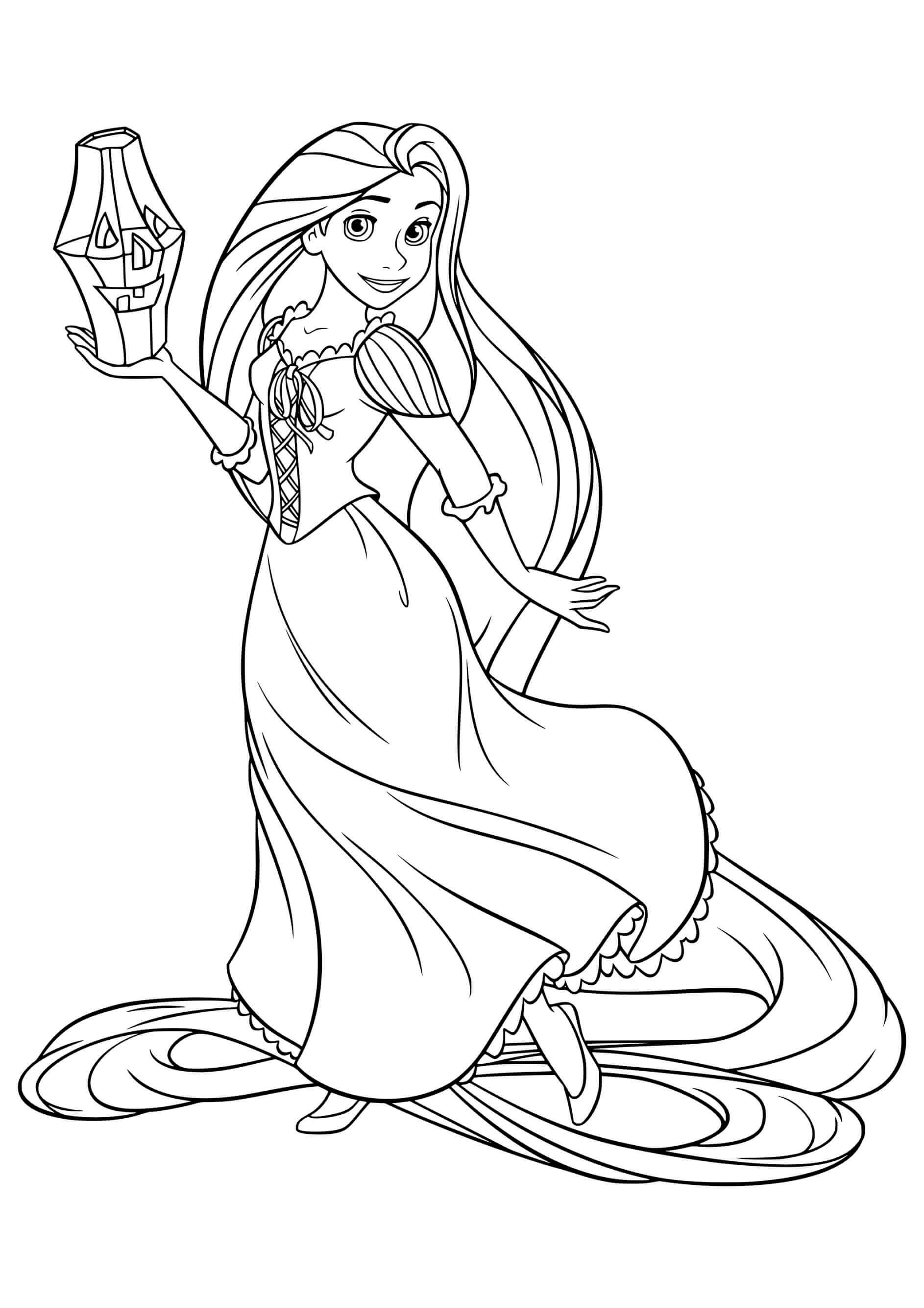 Coloriage Raiponce Avec Une Lanterne En Forme De Citrouille Halloween - Raiponce à imprimer
