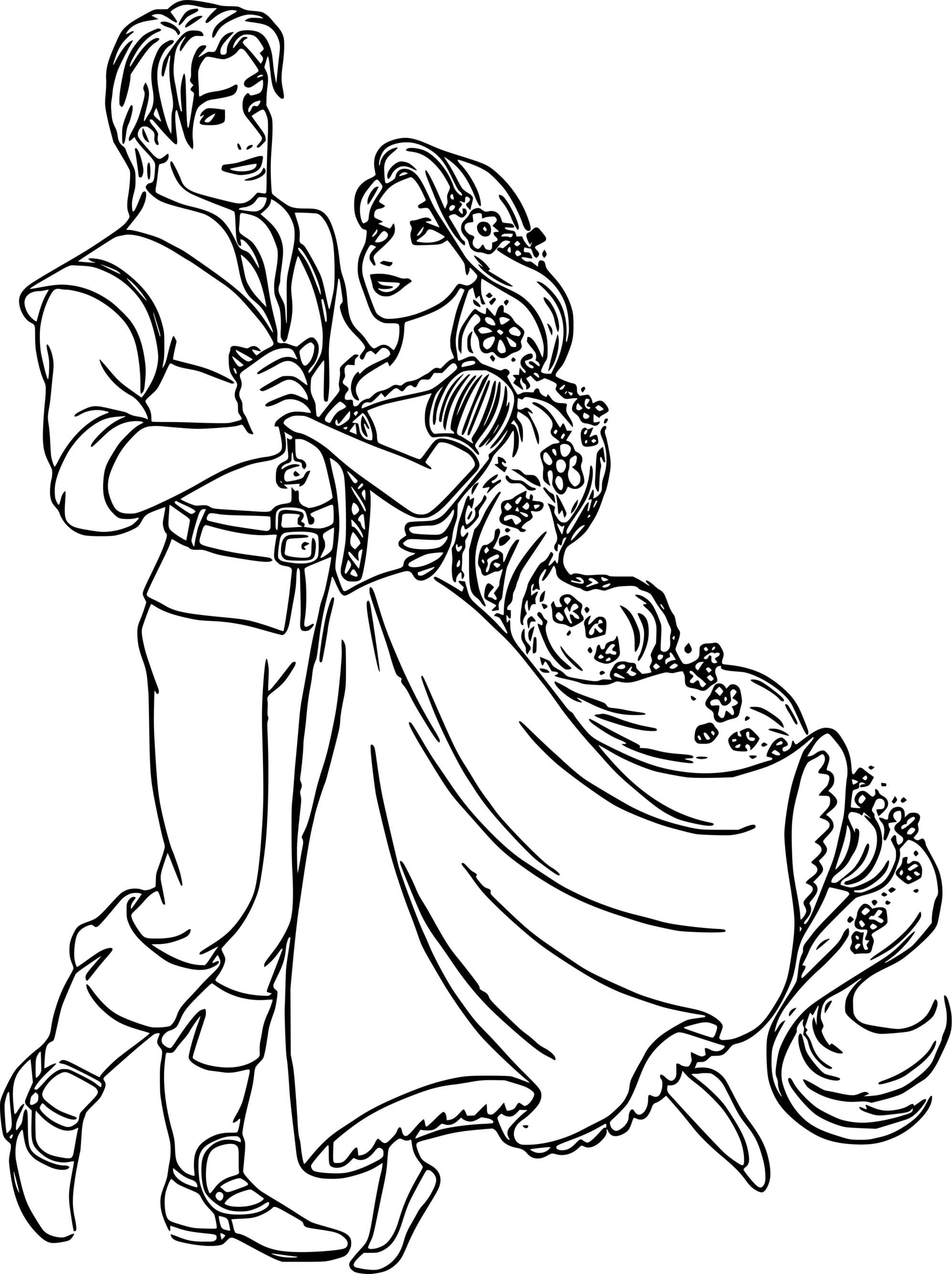 Coloriage Raiponce Danse Avec Flynn Rider - Raiponce à imprimer