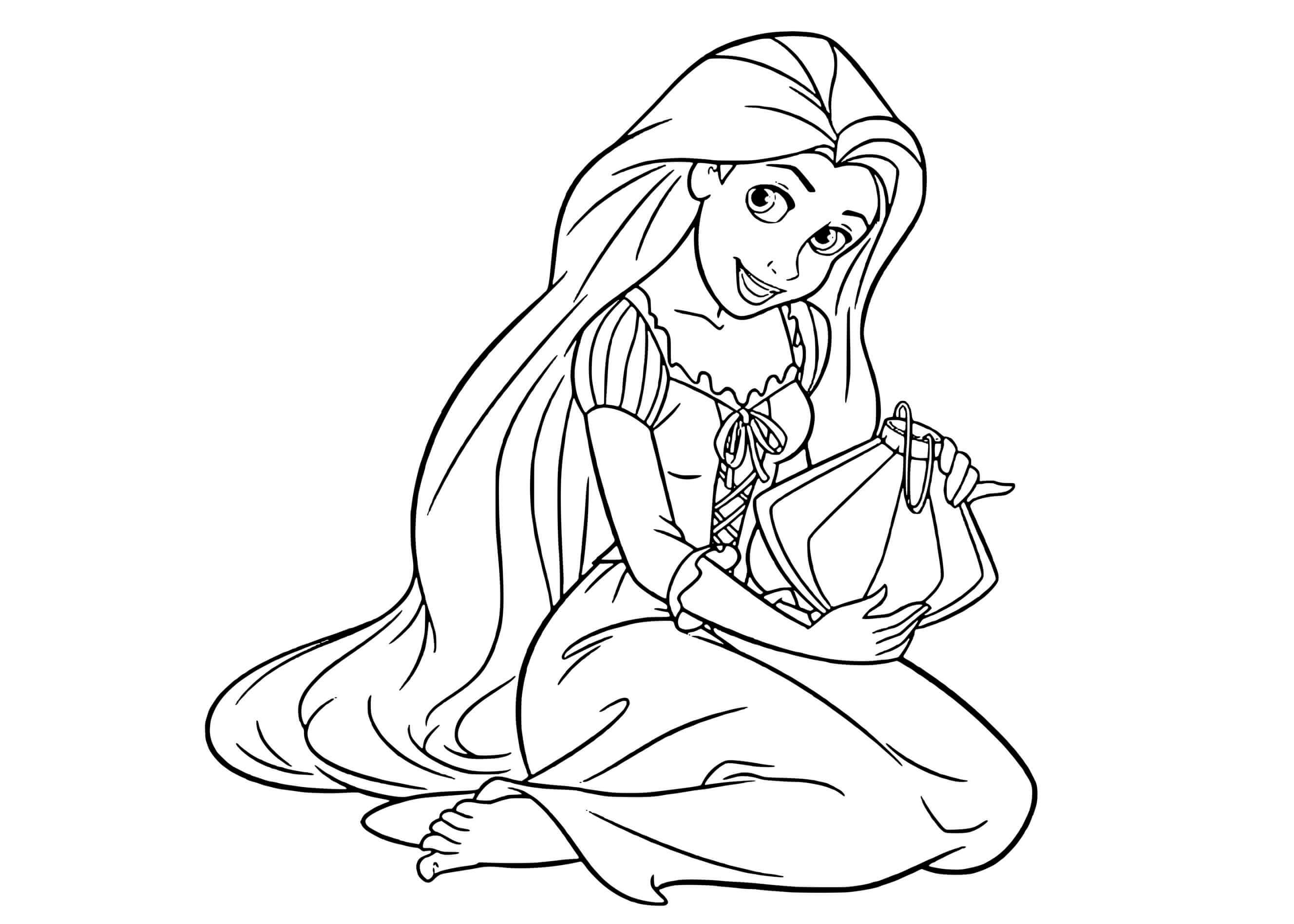 Coloriage Raiponce déguste son thé après yoga - Raiponce à imprimer