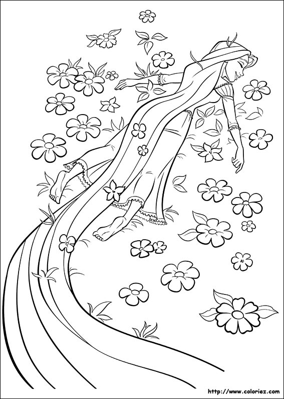 Coloriage Raiponce Est Libre Fleurs Disney Princesse - Raiponce à imprimer
