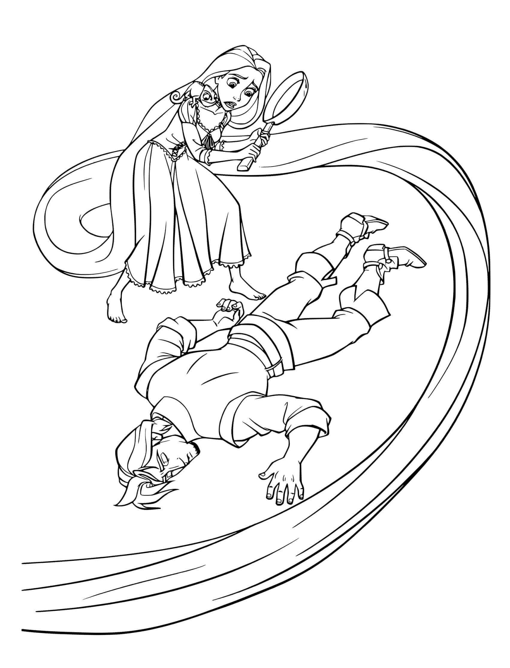 Coloriage Raiponce Frappe Accidentellement Flynn Rider Et Tombe A Terre - Raiponce à imprimer