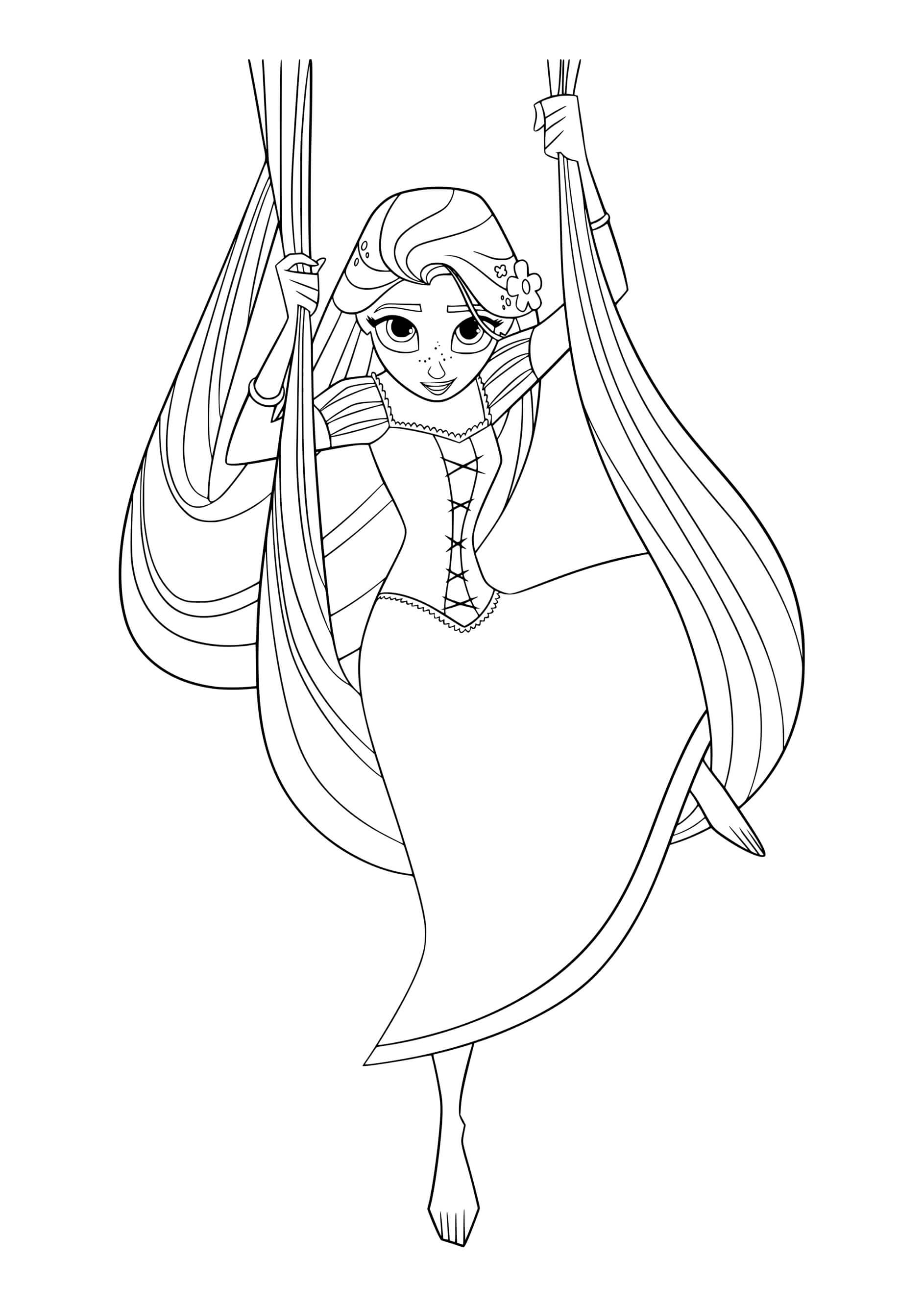 Coloriage Raiponce Joue Avec Ses Cheveux Une Balancoire - Raiponce à imprimer