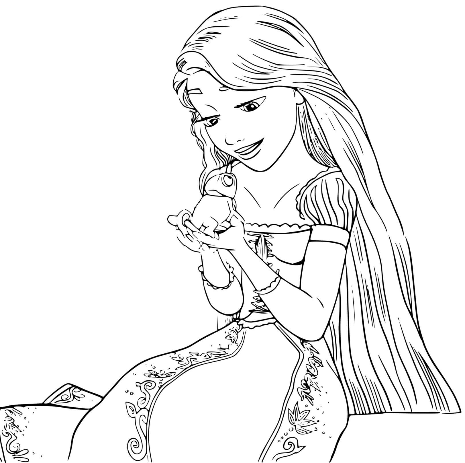 Coloriage Raiponce Parle Avec Son Animal Pascal - Raiponce à imprimer