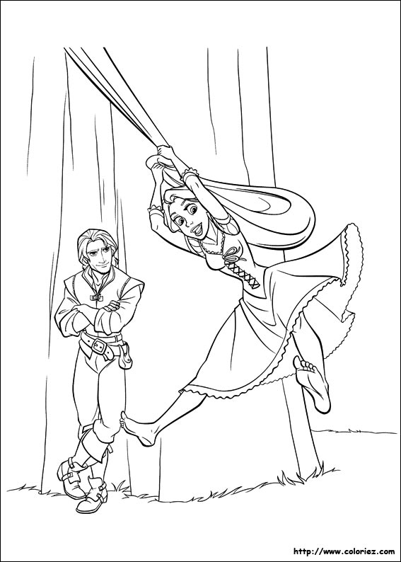 Coloriage Raiponce Se Balance Princesse Disney - Raiponce à imprimer