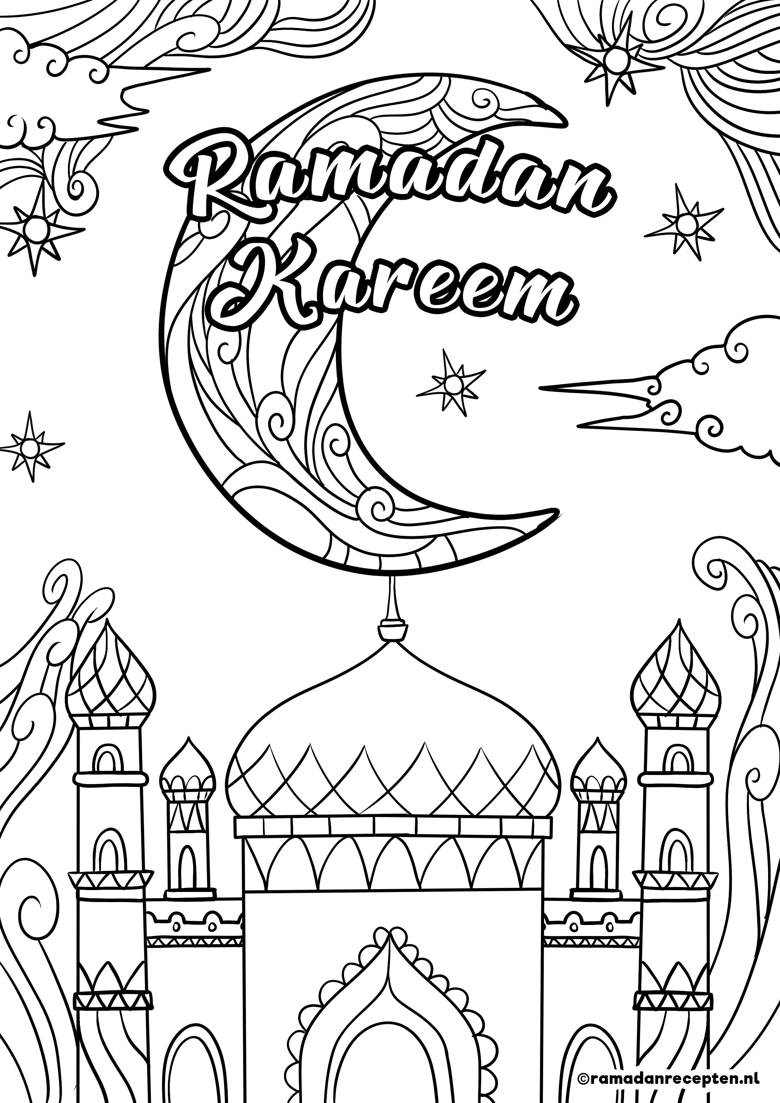 Coloriage Ramadan Kareem Mosque Et Lune - Ramadan à imprimer