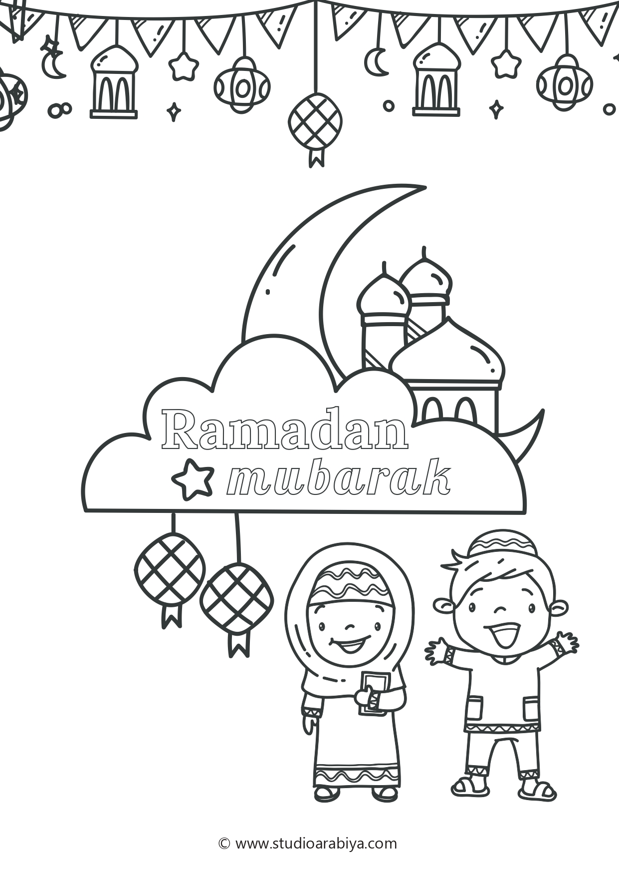 Coloriage Ramadan Mubarak Enfants - Ramadan à imprimer
