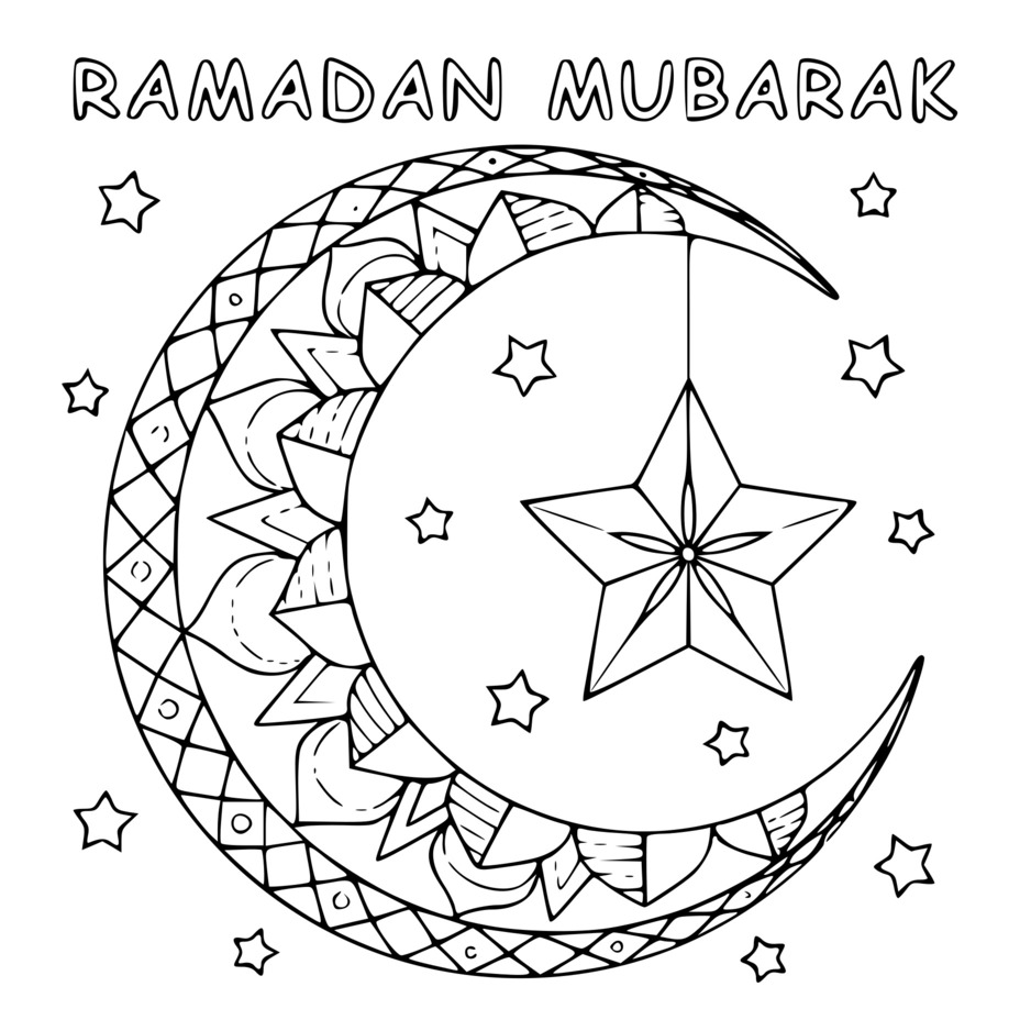 Coloriage Ramadan Mubarak Lanterne Lune - Ramadan à imprimer