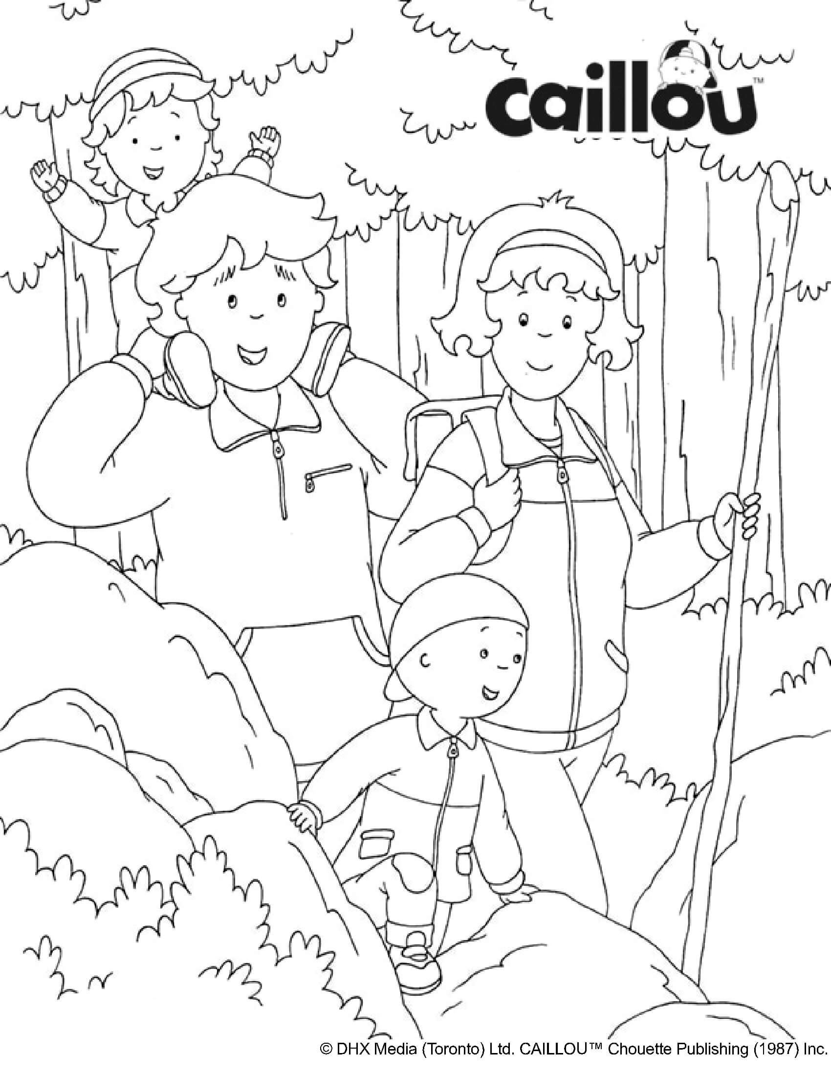 Coloriage Randonnee Automne Avec La Famille Caillou - Caillou à imprimer