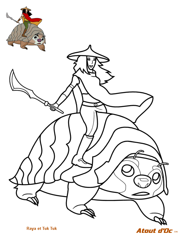 Coloriage Raya Et Tuk Tuk En Quete Du Dernier Dragon - Raya et le Dernier Dragon à imprimer