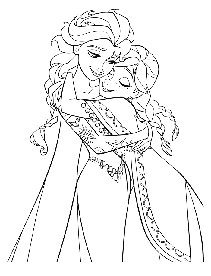 Coloriage Reine Des Neiges Elsa Anne Se Donne Un Câlin - La Reine des neiges à imprimer
