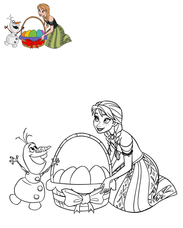 Coloriage Reine Des Neiges Olaf Anna Pâques Disney - Pâques Disney à imprimer