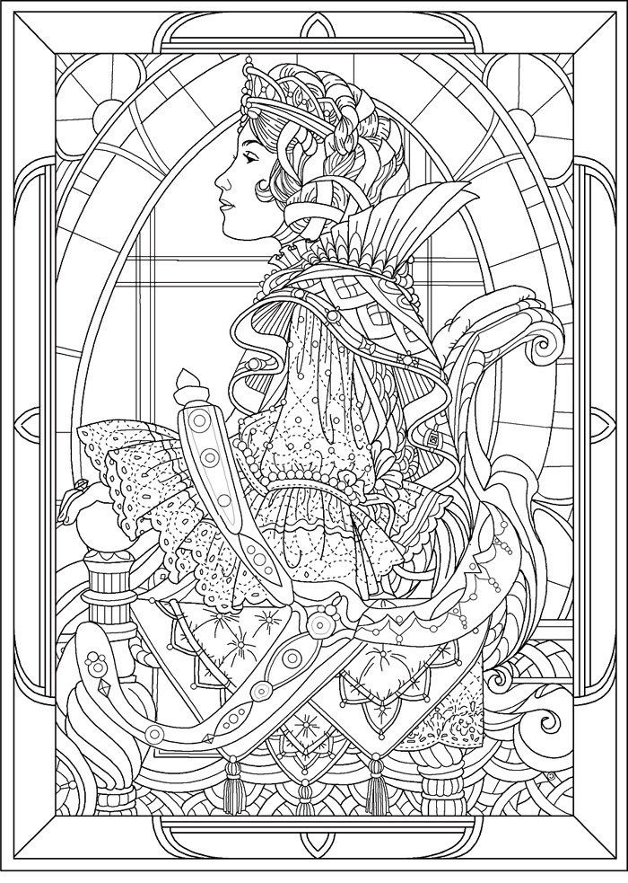 Coloriage Reine Profil Style Art Nouveau - Art à imprimer