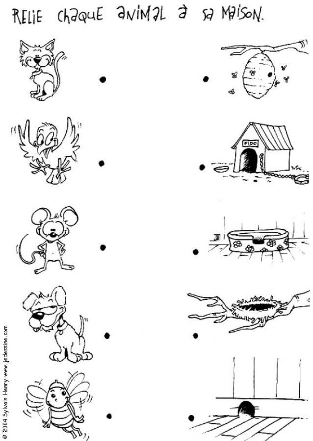 Coloriage Relie Chaque Animal A Sa Maison Jeu A Imprimer - Jeux à imprimer à imprimer