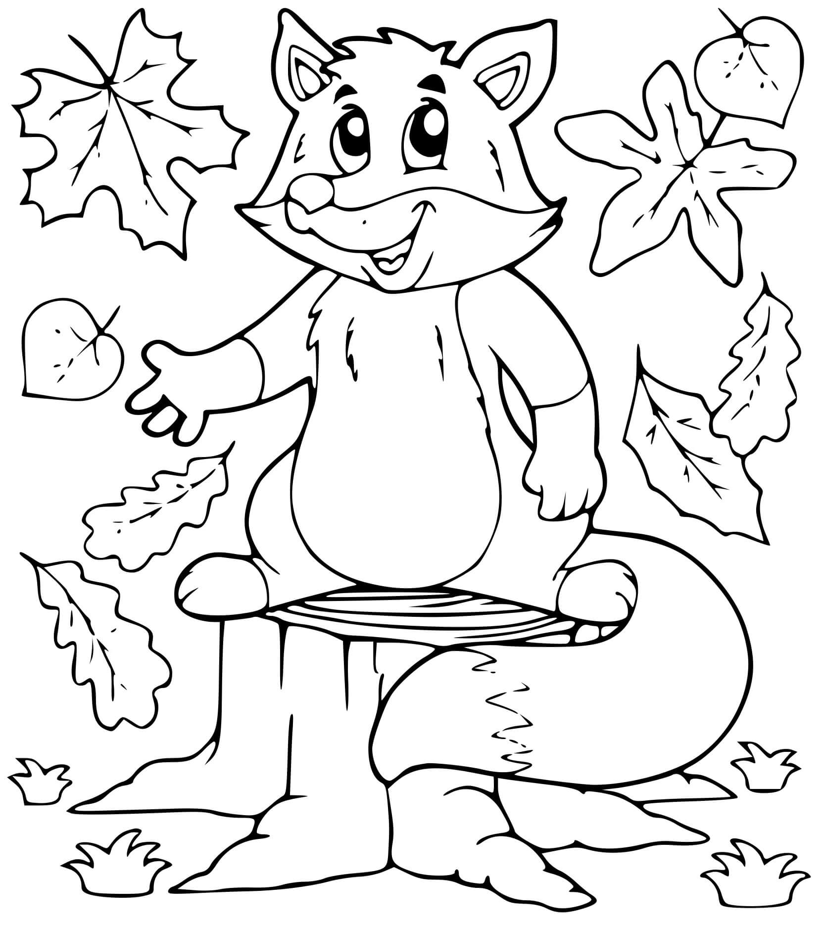 Coloriage Renard Dans La Forêt En Automne Octobre Feuilles - Automne à imprimer