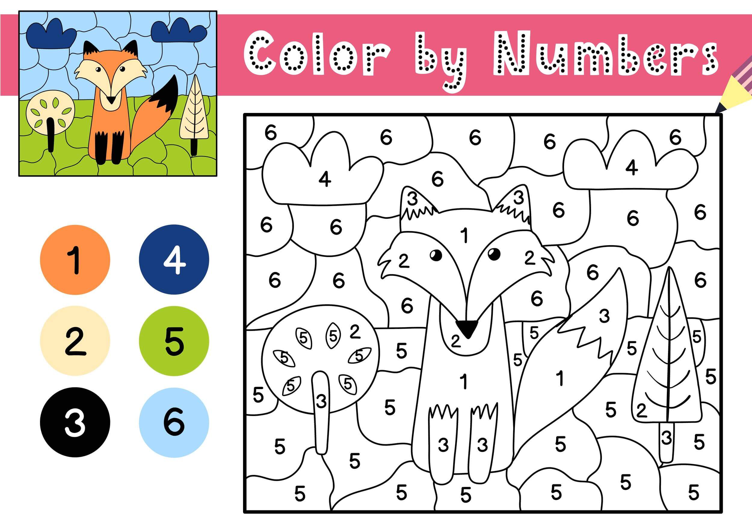 Coloriage Renard Dans La Forêt Magique Cp Par Numéro - Magique cp à imprimer
