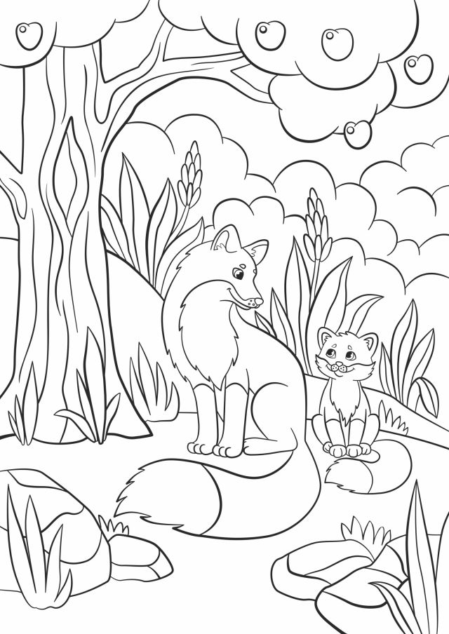 Coloriage Renard Et Son Fils Bébé Renard Ruse - Renard à imprimer