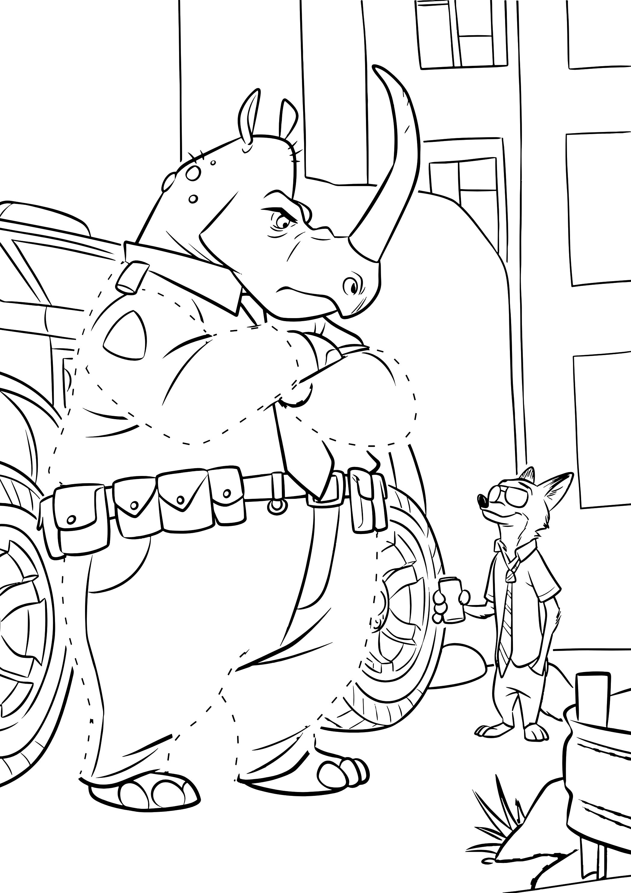 Coloriage Rencontre Entre Officer Mchorn Et Nick Wilde - Zootopie à imprimer