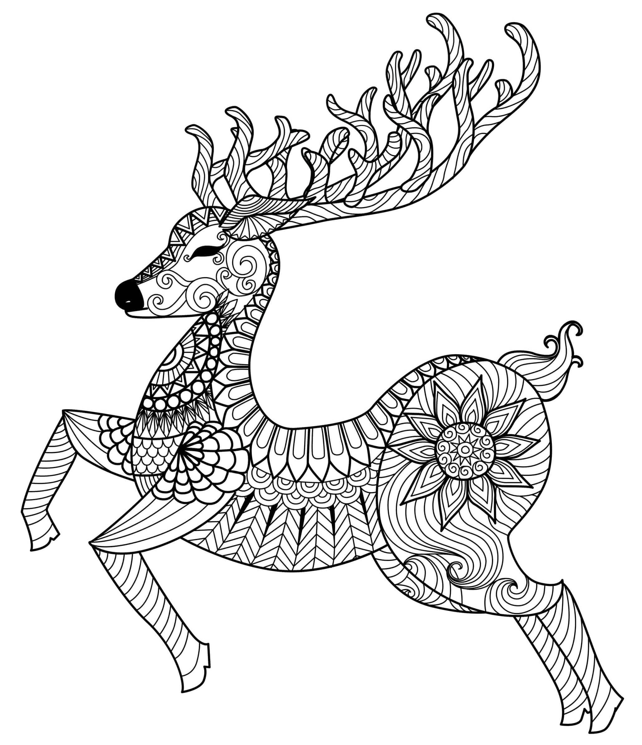 Coloriage Renne De Noël Adulte Mandala Difficile - Mandala de Noël à imprimer