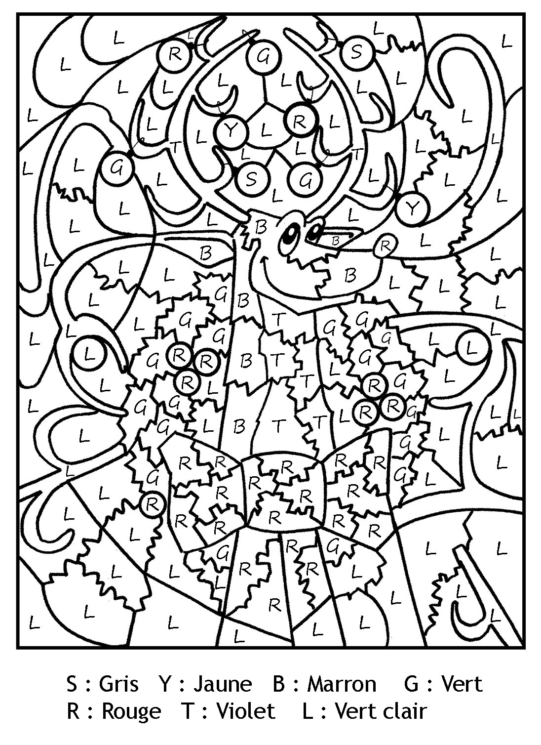 Coloriage Renne De Noël Magique Avec Lettres - Renne de Noël à imprimer