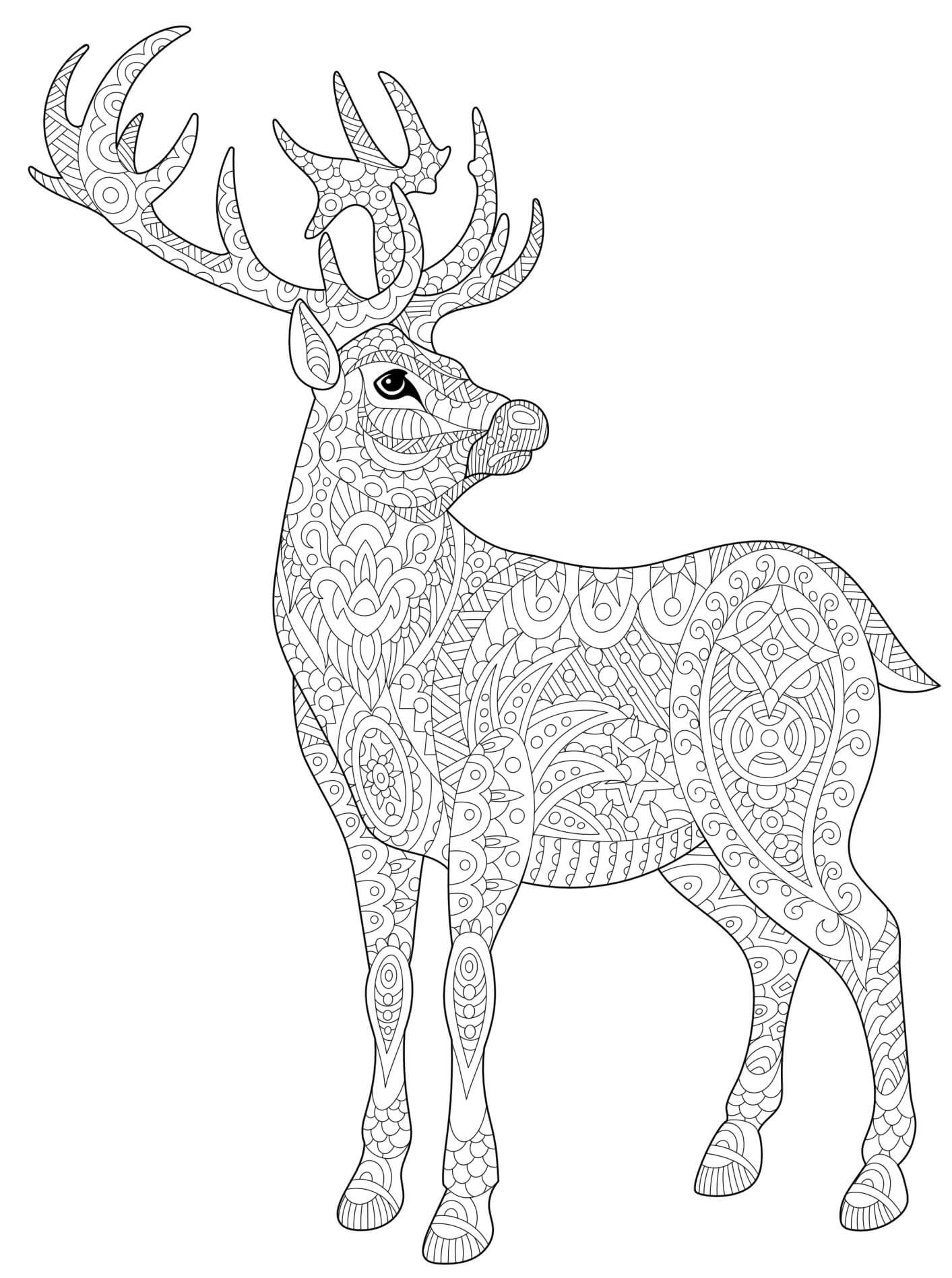 Coloriage Renne De Noël Mandala Anti Stress - Noël adulte à imprimer