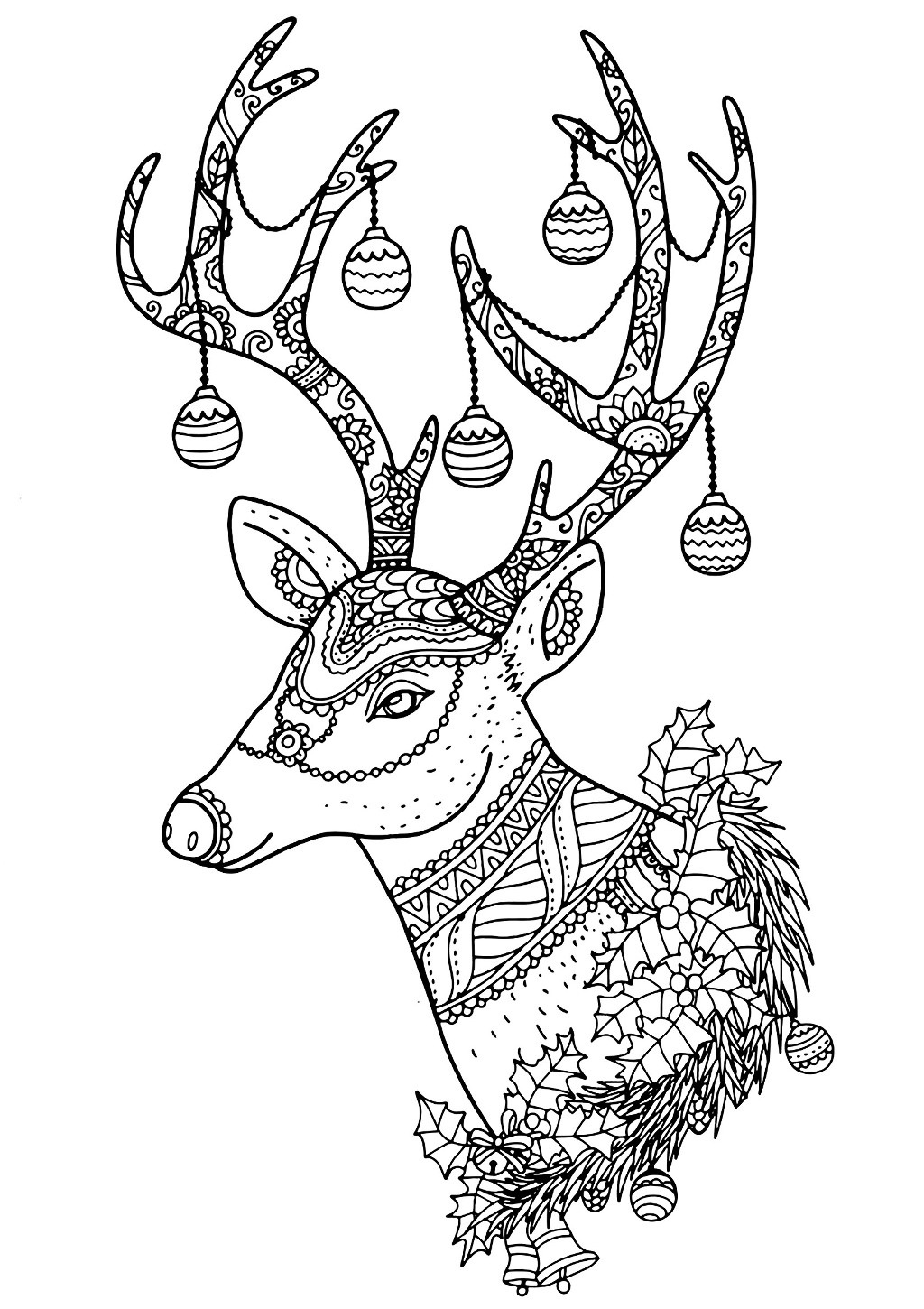 Coloriage Renne Noël Pour Adulte Difficile - Renne de Noël à imprimer
