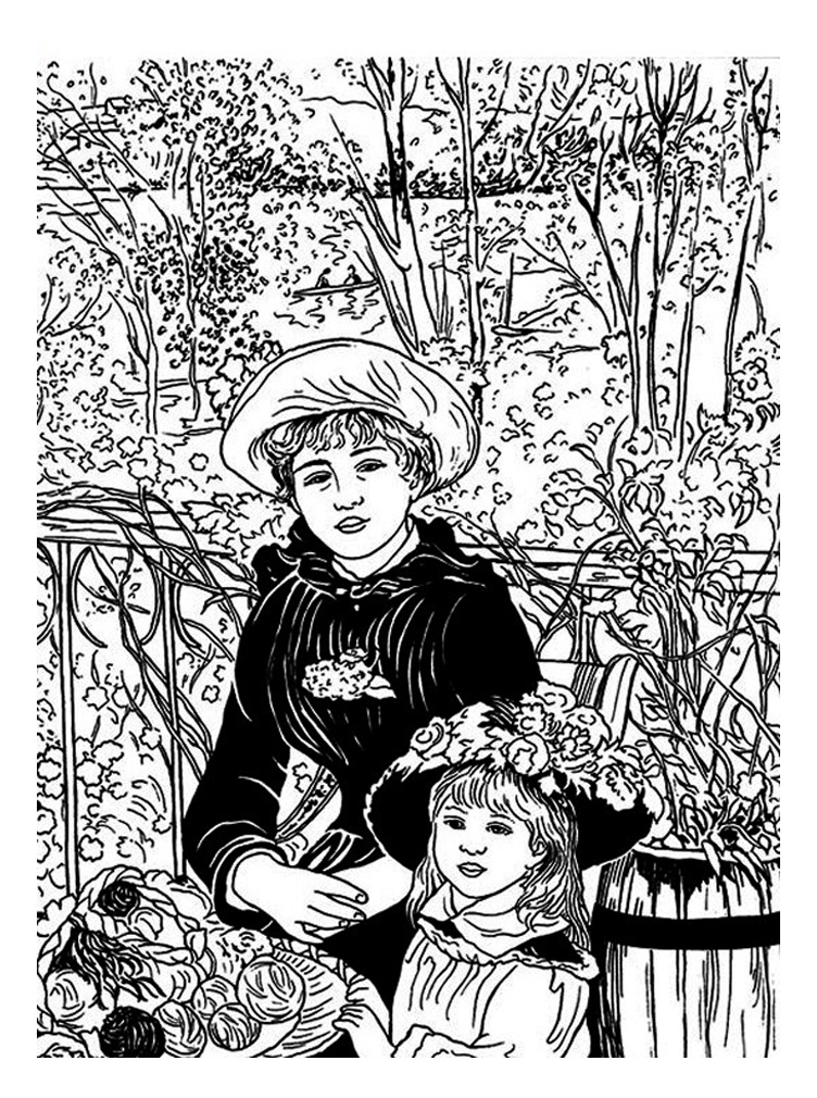 Coloriage Renoir Terasse - Art à imprimer
