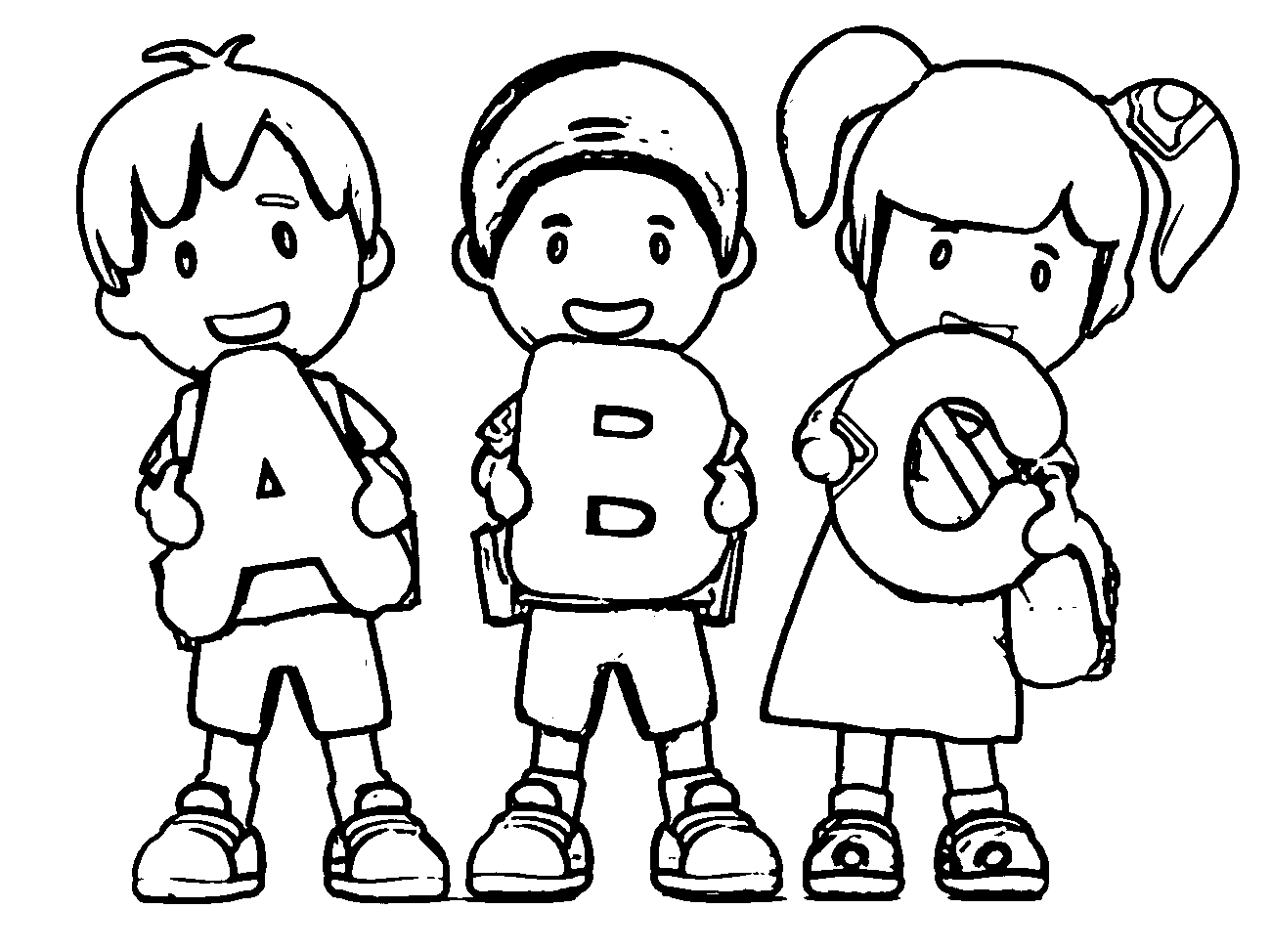 Coloriage Rentrée Scolaire Enfants Lettres A B C - Rentrée scolaire à imprimer