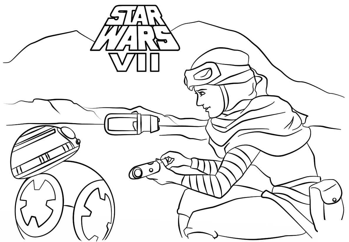 Coloriage Rey et BB-8 - Star Wars Le Réveil - Star wars à imprimer