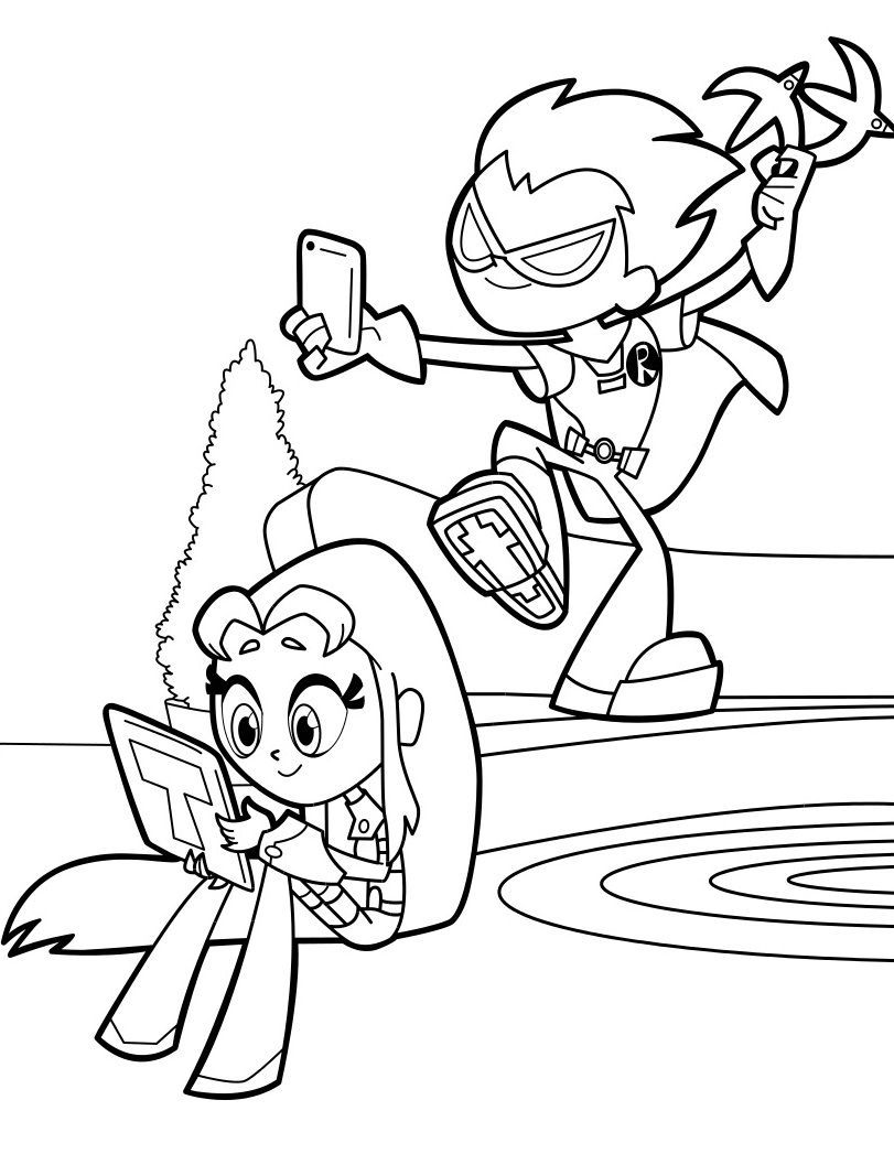 Coloriage Robin Prend Un Selfie Teen Titans Go - Teen titans go à imprimer