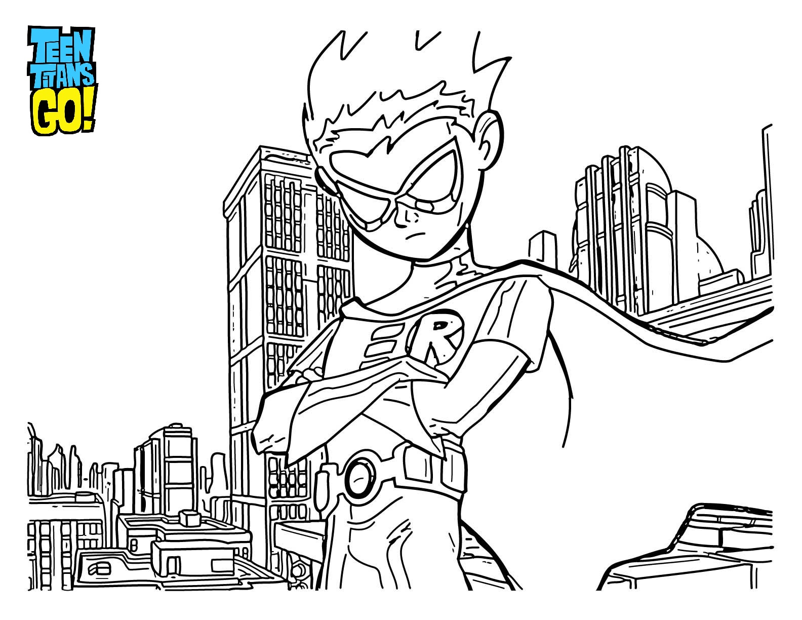 Coloriage Robin Sur Le Toit Dun Edifice Teen Titans - Teen titans go à imprimer