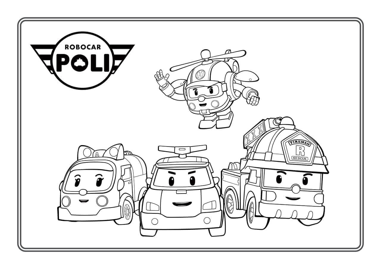 Coloriage Robocar Poli Ambulance Police Pompier Hélicoptère - Robocar poli à imprimer