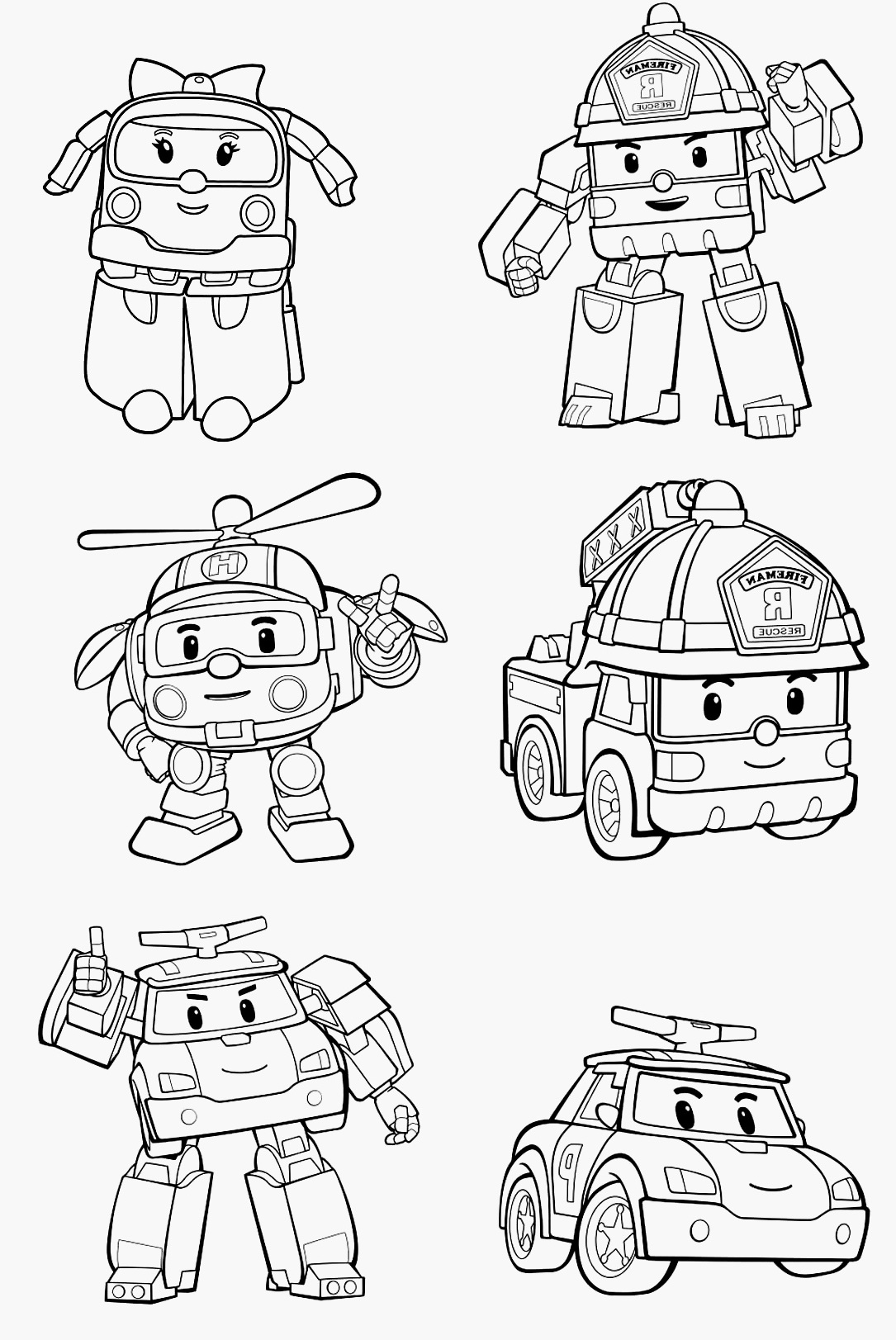 Coloriage Robocar Police Pompier Robots - Robot à imprimer