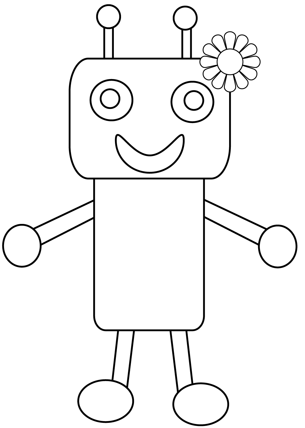 Coloriage Robot Avec Une Fleur - Robot à imprimer