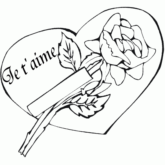 Coloriage Rose Cœur Je Taime - Rose à imprimer