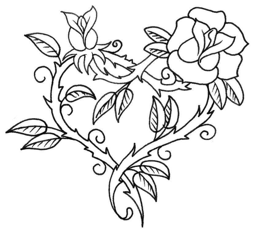 Coloriage Rose En Forme De Cœur - Rose à imprimer