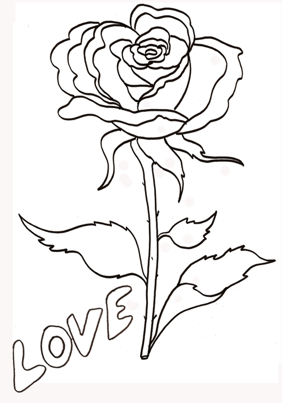 Coloriage Rose encadrant un cœur délicatement - Rose à imprimer