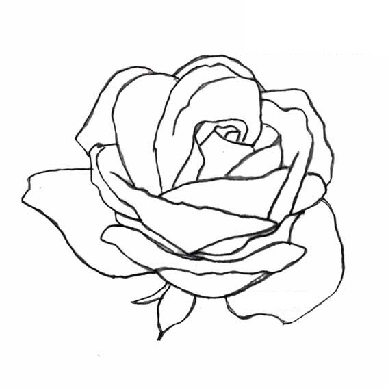 Coloriage Fleur de rose avec cœur gracieux - Rose à imprimer