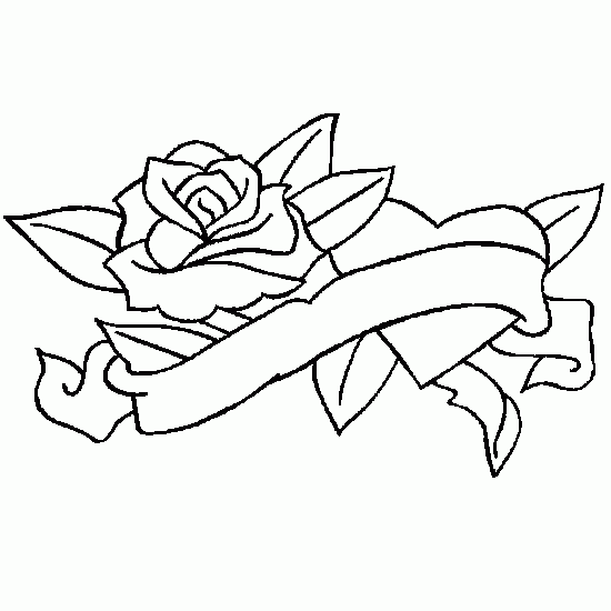 Coloriage Rose épanouie avec cœur enlacé - Rose à imprimer