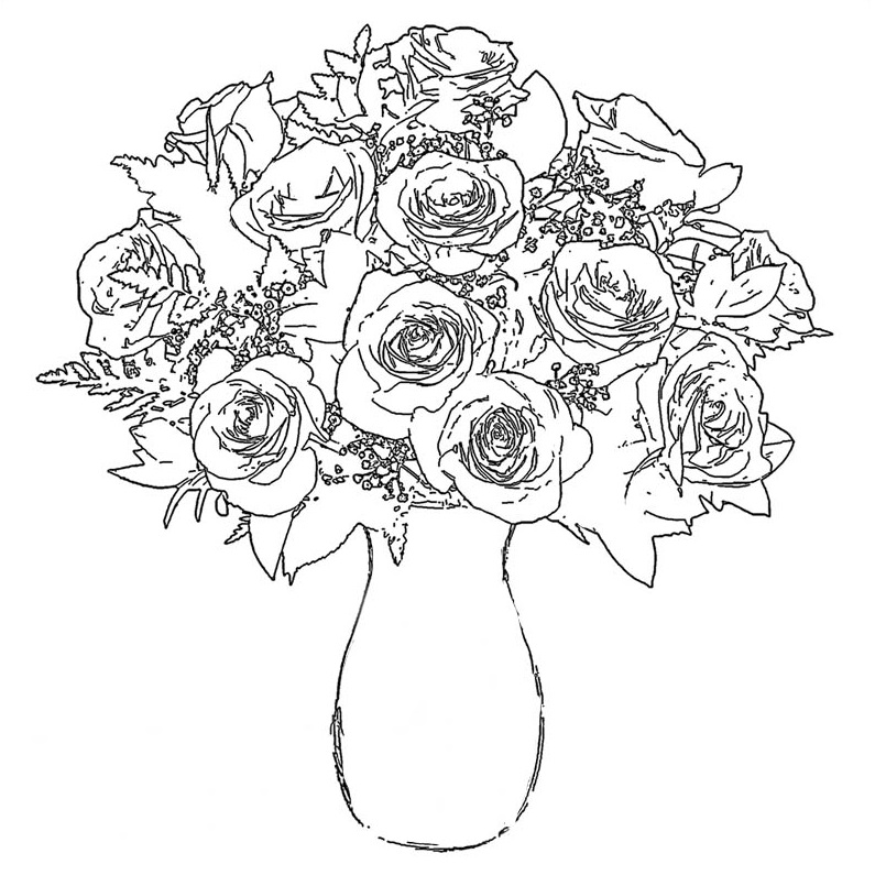 Coloriage Roses épanouies en bouquet - Rose à imprimer