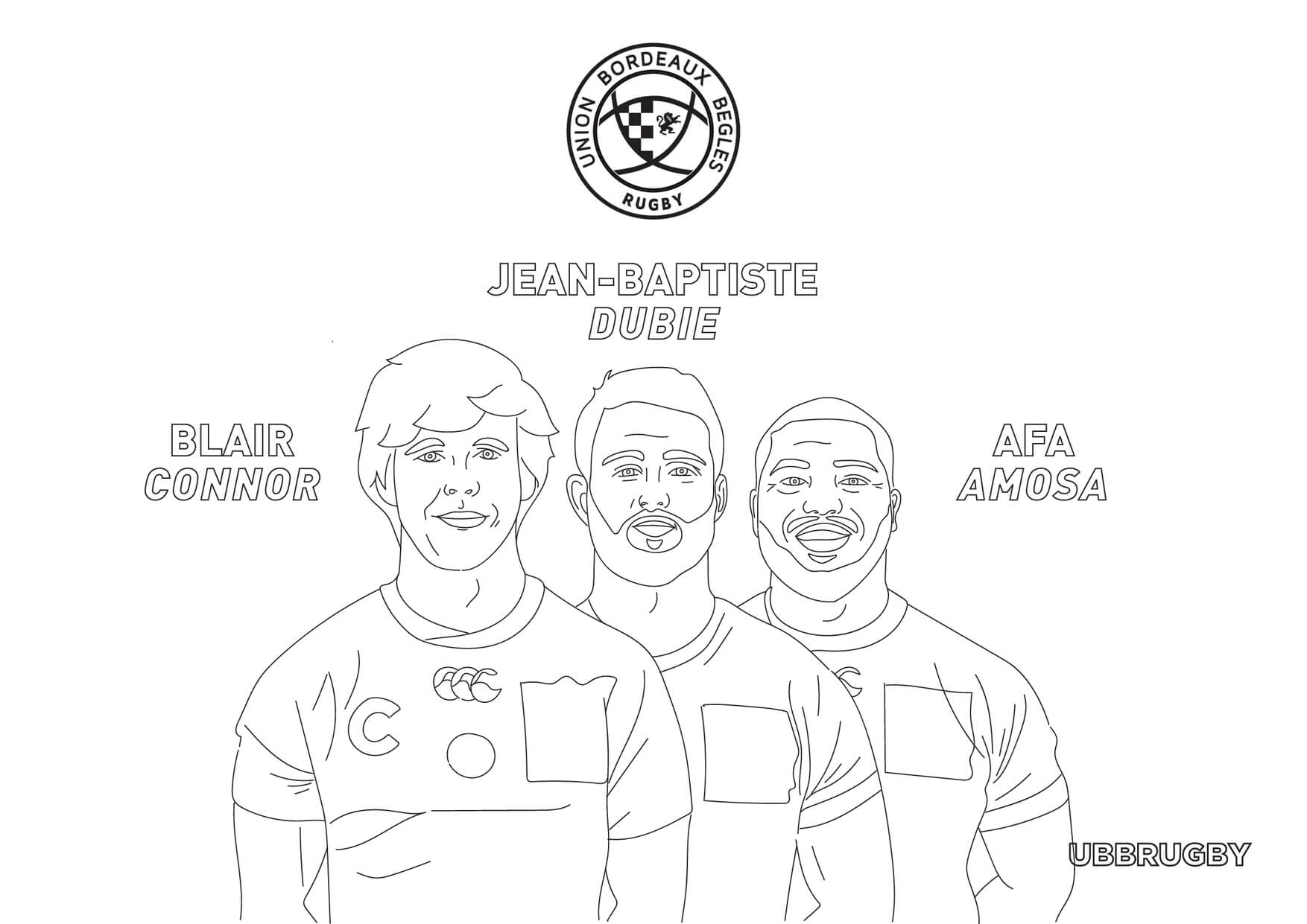 Coloriage Rugby Union Bordeaux Begles Blair Connor Jean Baptiste Dubie Afa Amosa - Rugby à imprimer