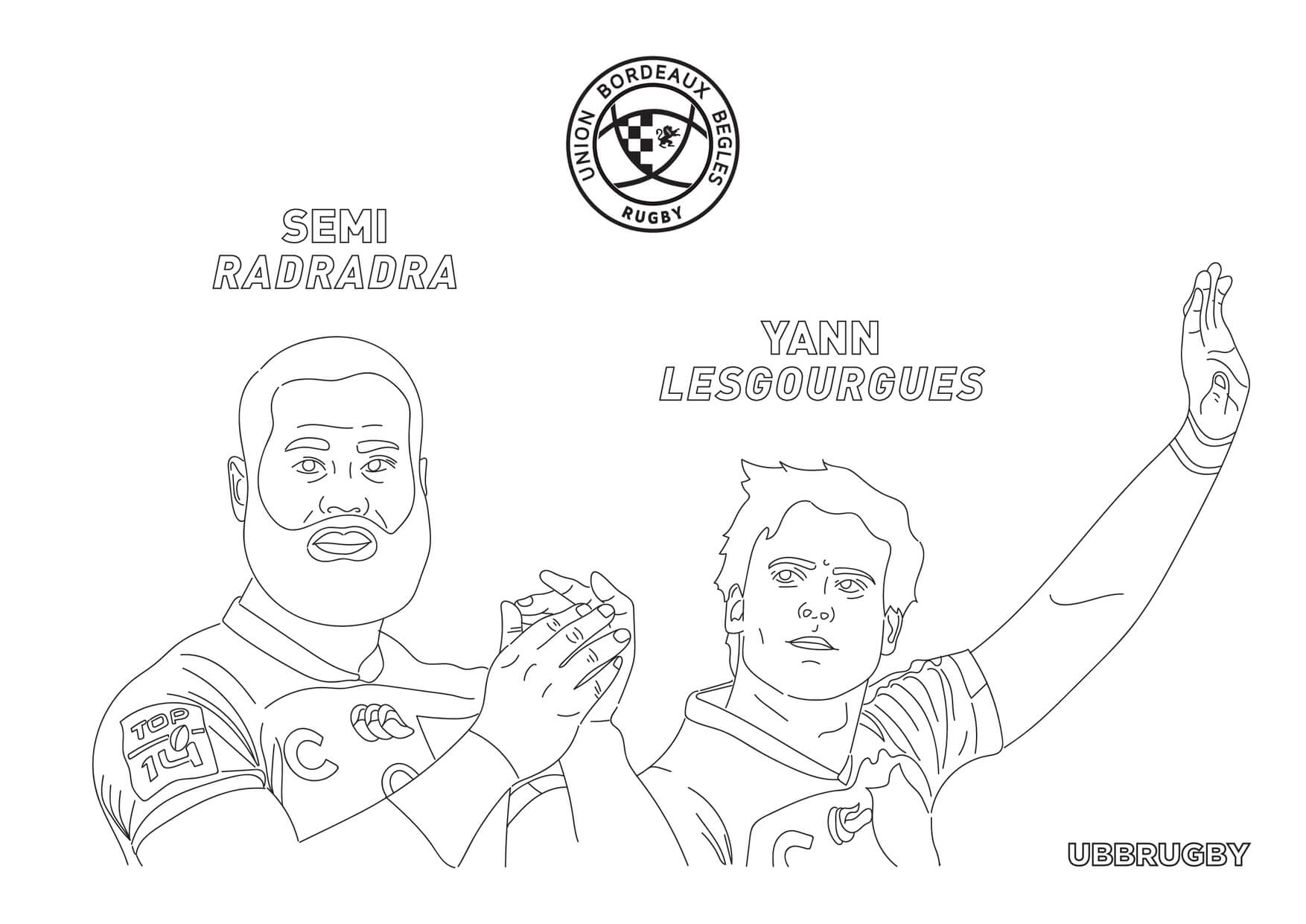 Coloriage Rugby Union Bordeaux Begles Semi Radradra Et Yann Lesgourgues - Rugby à imprimer