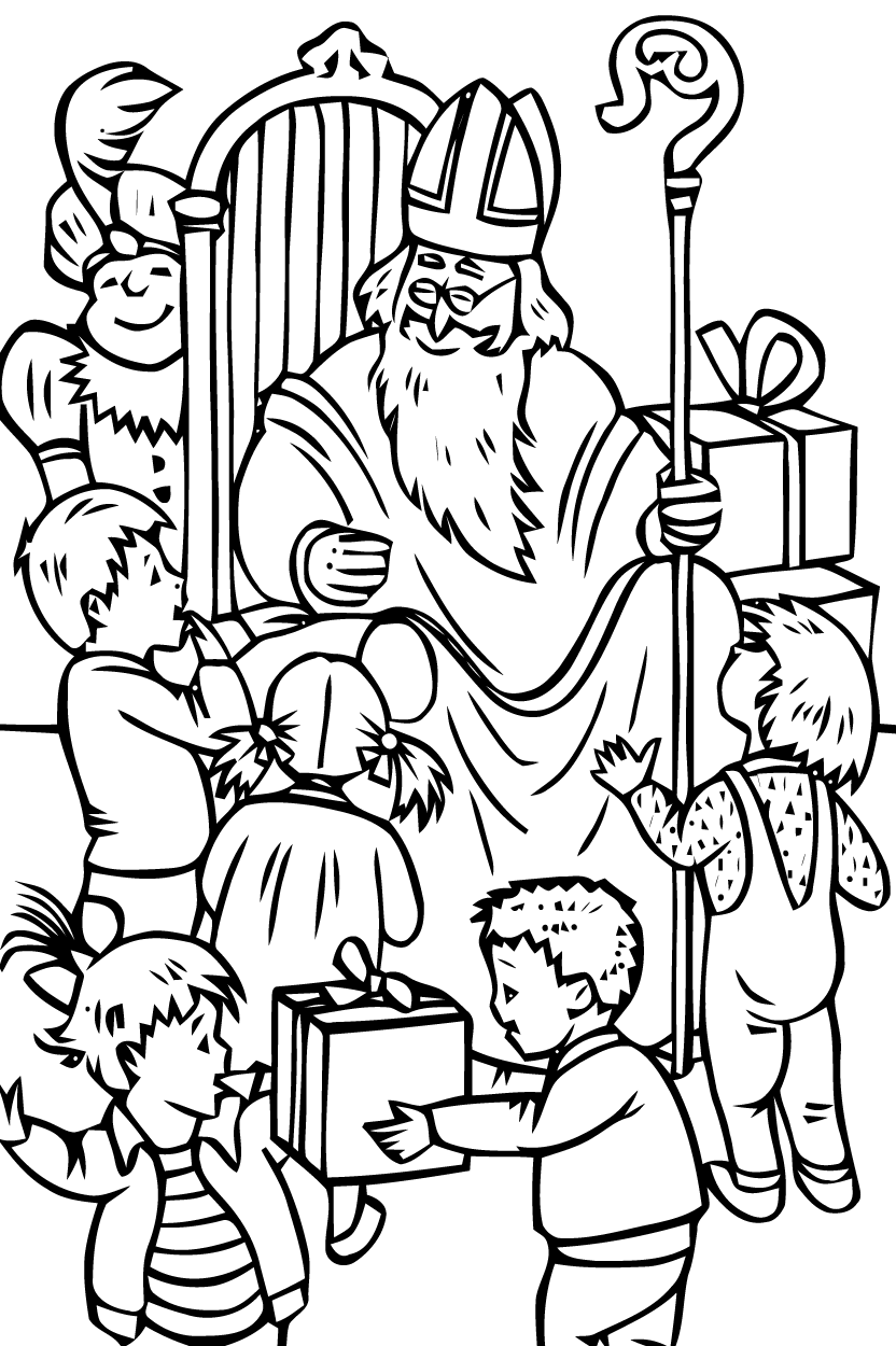Coloriage Saint Nicolas Avec Des Enfants - Saint Nicolas à imprimer