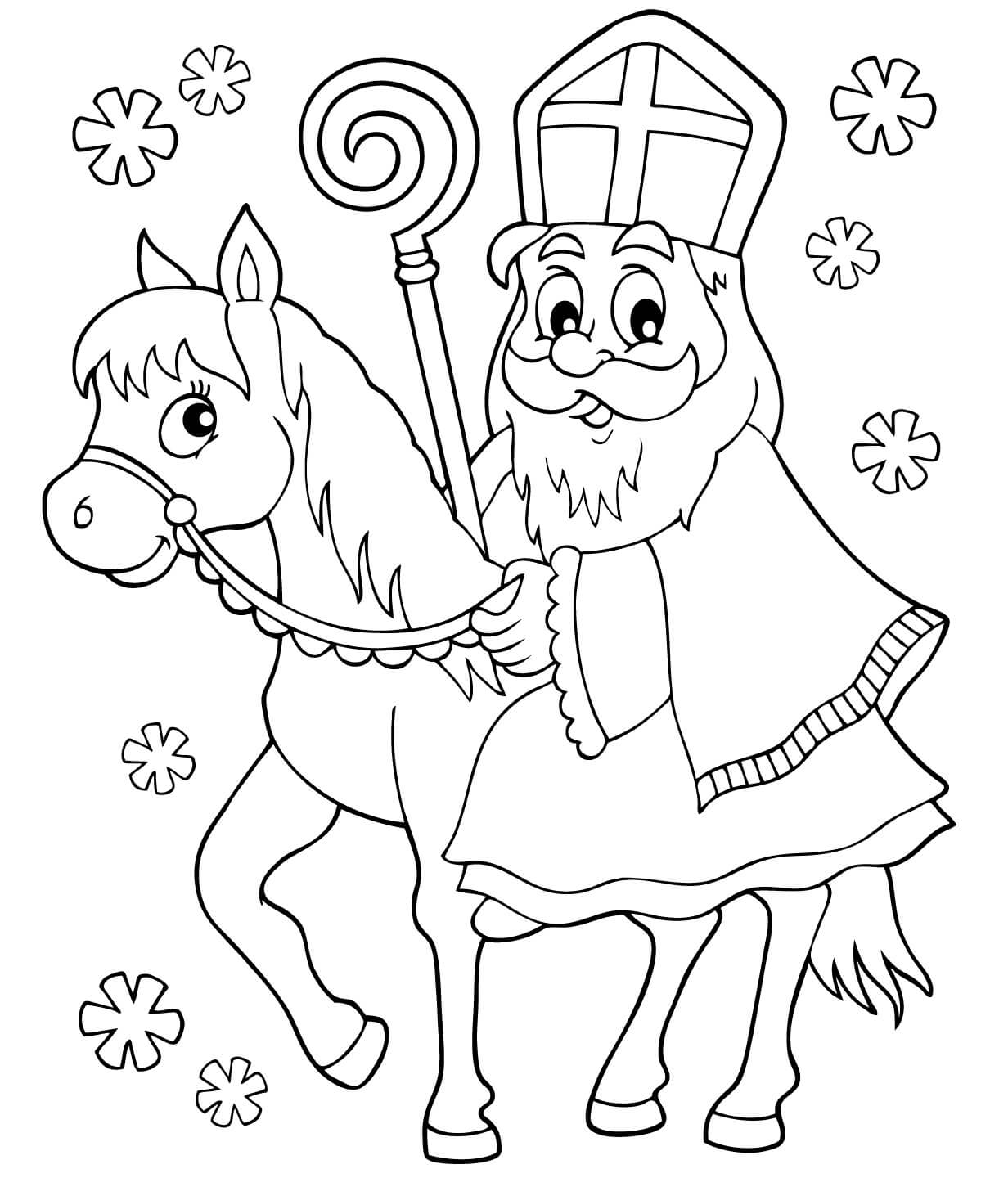 Coloriage Saint Nicolas Noël Sur Un Le Dos Cheval - Saint Nicolas à imprimer