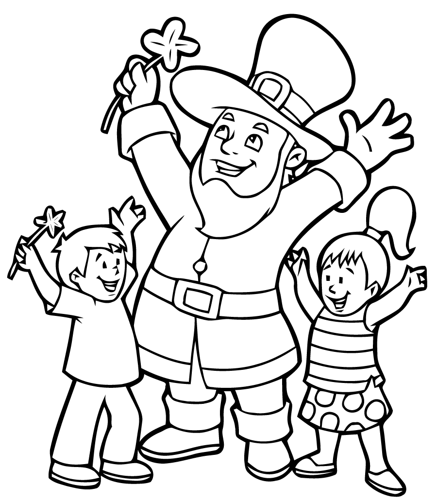 Coloriage Saint Patrick Avec Des Enfants Fille Gars - Saint Patrick à imprimer