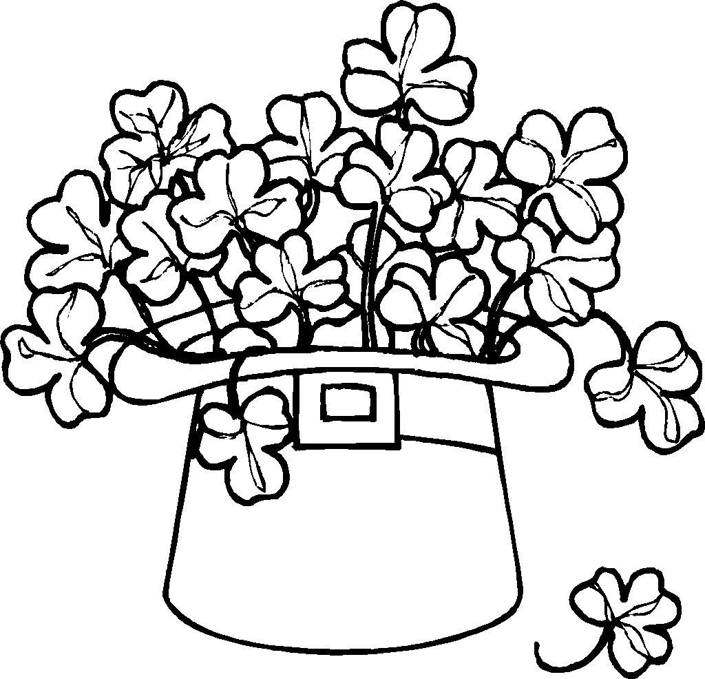 Coloriage Chapeau de la Saint-Patrick orné de trèfles - Saint Patrick à imprimer