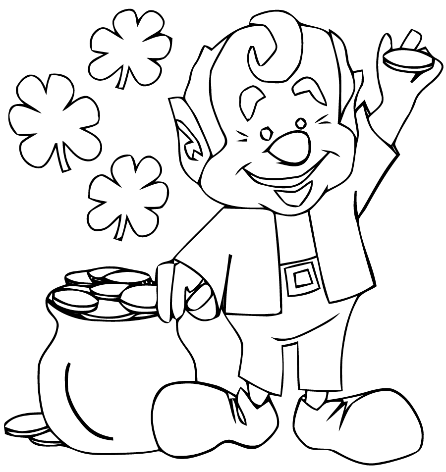 Coloriage Saint Patrick Trèfle Irlandais Monsieur Avec Pièces Dor - Saint Patrick à imprimer
