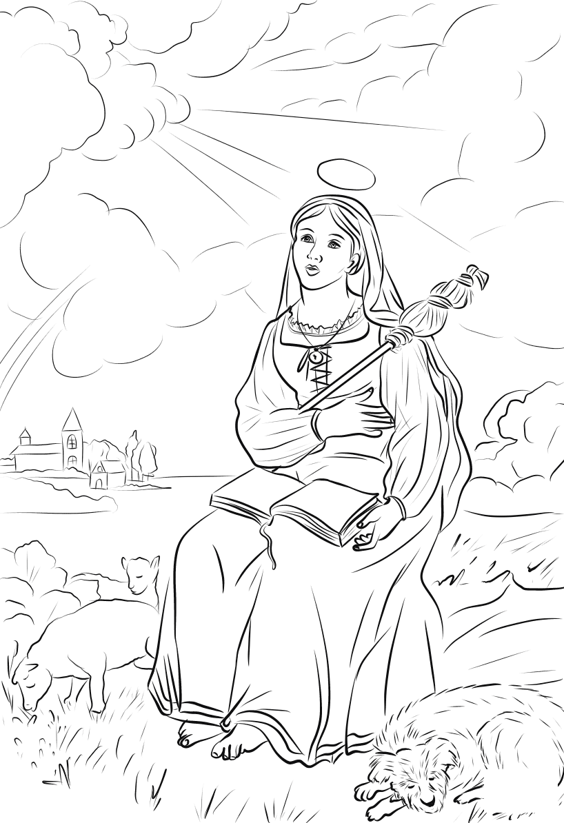 Coloriage Sainte Genevieve De Paris - France à imprimer