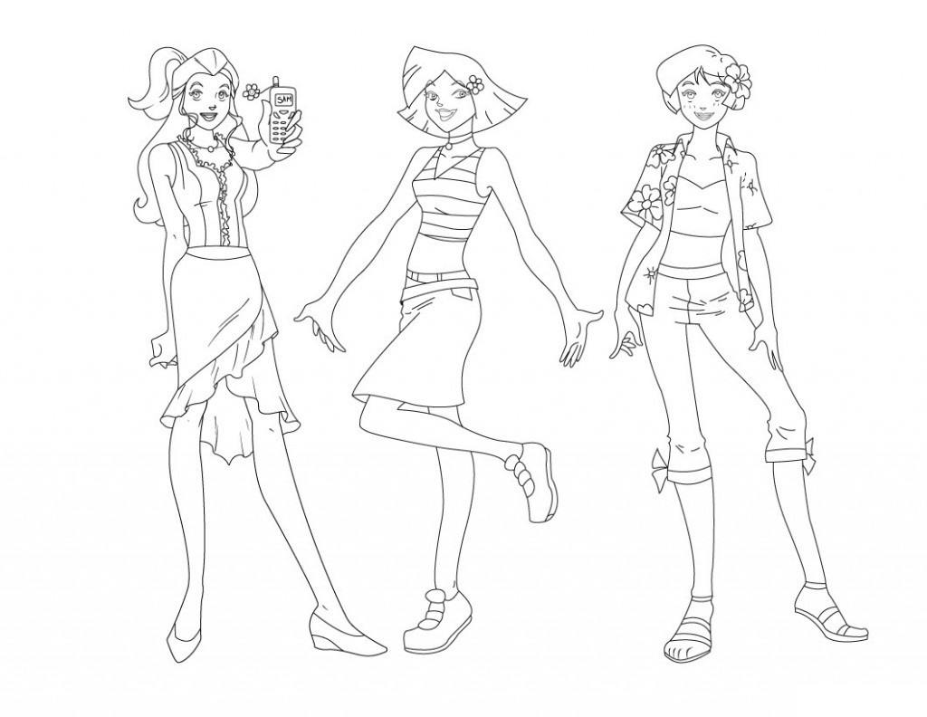 Coloriage Sam, Alex et Clover en tenue tendance - Totally spies à imprimer