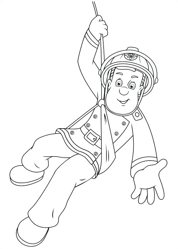Coloriage Sam Le Pompier Accroche A Une Corde - Sam le pompier à imprimer